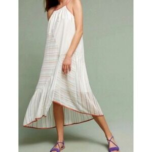 Akemi + Kin Dress Striped Metallic M White Boho High Low Maxi Anthropologie‎